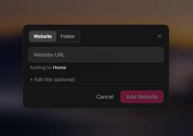 Add website shortcut dialog with automatic title and favicon